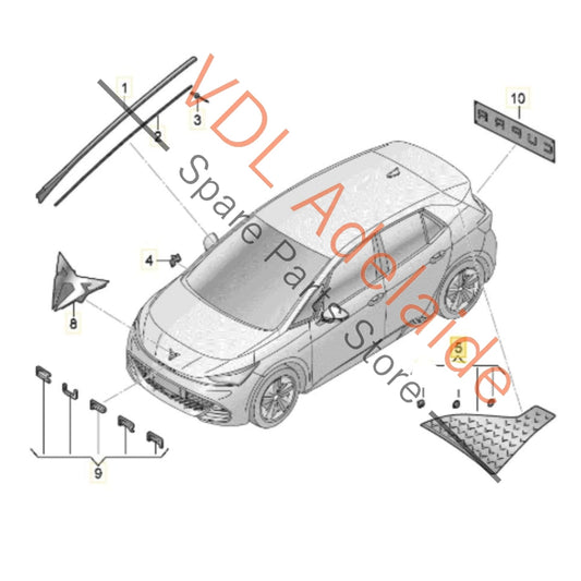 10E853378E041 Cupra Born eBoost K11 Rear Right Exterior Pillar Trim 10E853378E 041