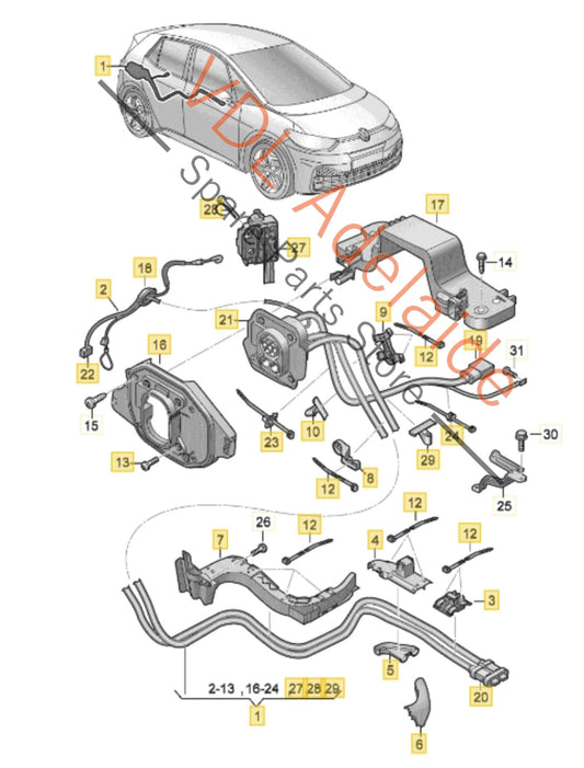10A971531BQ Cupra Born K11 High-Voltage Charging Socket and Cable to High-Voltage Battery 10A971531BQ