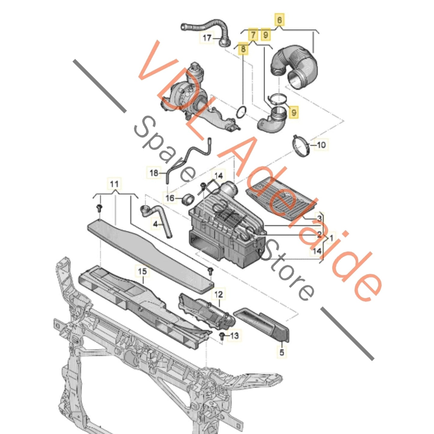 5Q0129654P VW Golf R MK7 7.5 Air Filter to Turbo Connection Hose Pipe 5Q0129654P