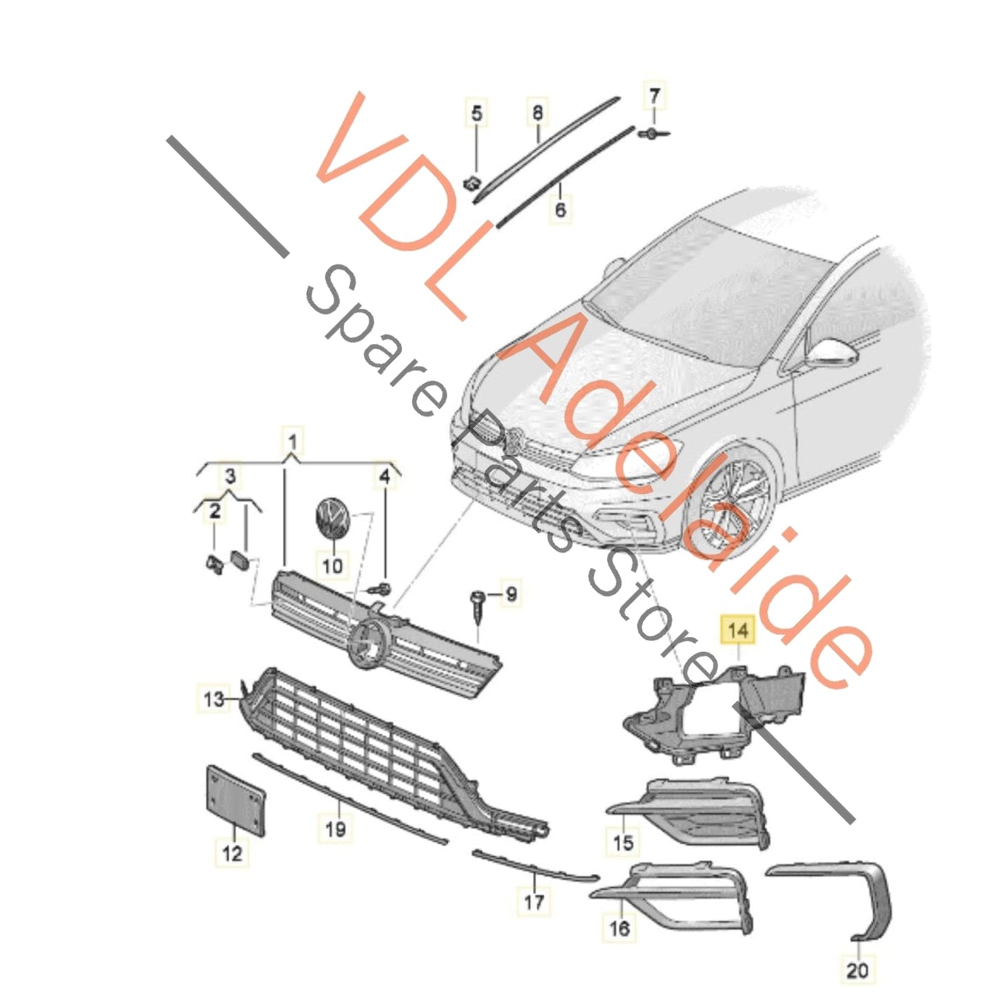 5G0853950M VW Golf R MK7.5 Front Bumper Right RHS Radiator Lower Vent Backing Closing Element 5G0853950M