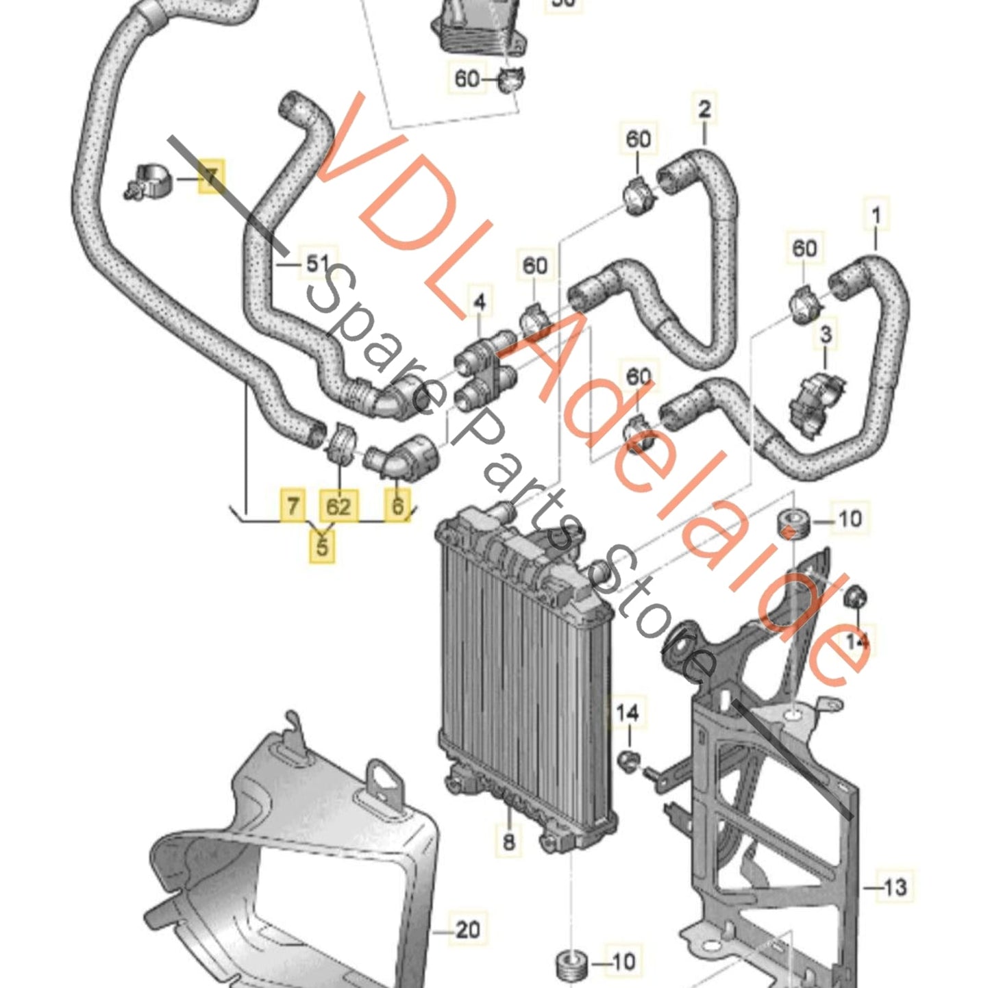 5Q0122051EJ VW Golf MK7 Additional Radiator Cooling Hose Pipe 5Q0122051EJ