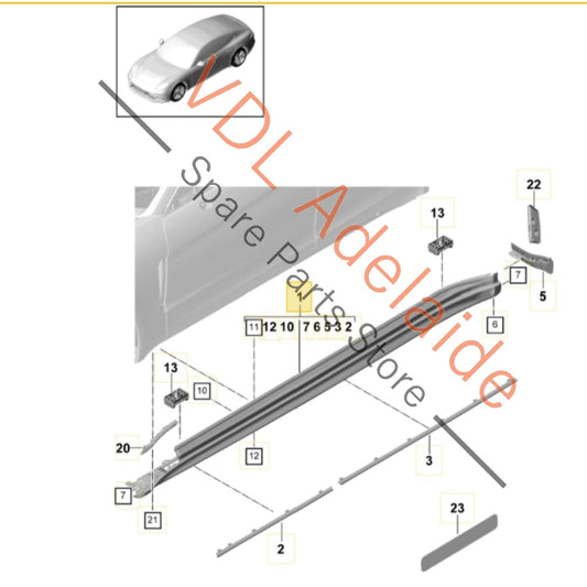 971854884B 971854884BG2X    Porsche 971 Side Member Trim Sideskirt Side Skirt Rocker Molding 971854884B G2X