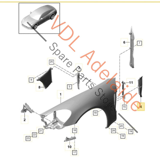 971854776AG2X 971854776A 971854896   Porsche Panamera 971 Right Side Fender Spoiler Trim Molding 971854776A G2X 971854896