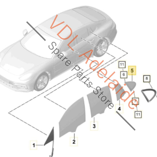 971845298R 971845298G    Porsche Panamera Rear Quarter Glass Window Right RHS 971845298R 971845298G