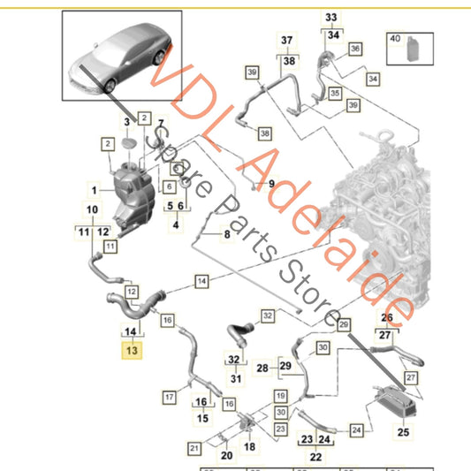 971122051M Porsche Coolant Expansion Tank Pipe Hose 971122051M