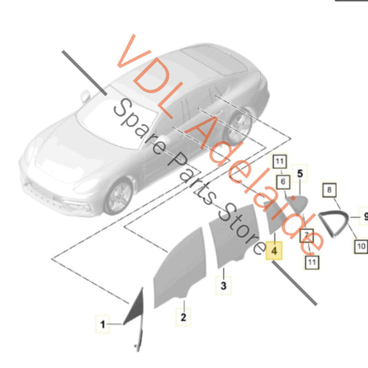 971845025BE 971845025C 971845338 Porsche Panamera 971 Rear Left Door Quarter Window Glass 971845025C 971845025BE
