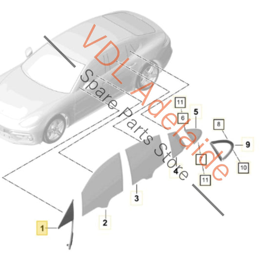 971845113P 971845113 Porsche Panamera 971 Front Left Door Fixed Quarter Window Glass 971845113 971845113P