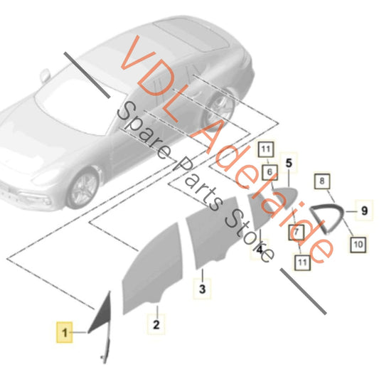 971845114P 971845114 Porsche Panamera 971 Front Right Door Fixed Quarter Window Glass 971845114 971845114P