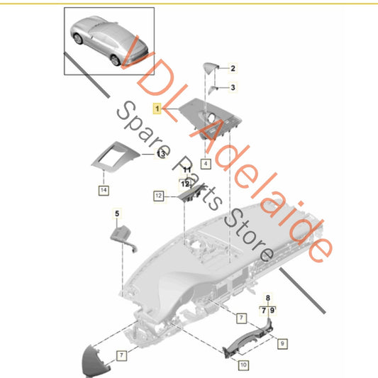 971858122E5Q0 Porsche Panamera Sport Chrono Centre Dashboard Clock Trim 971858122E 5Q0