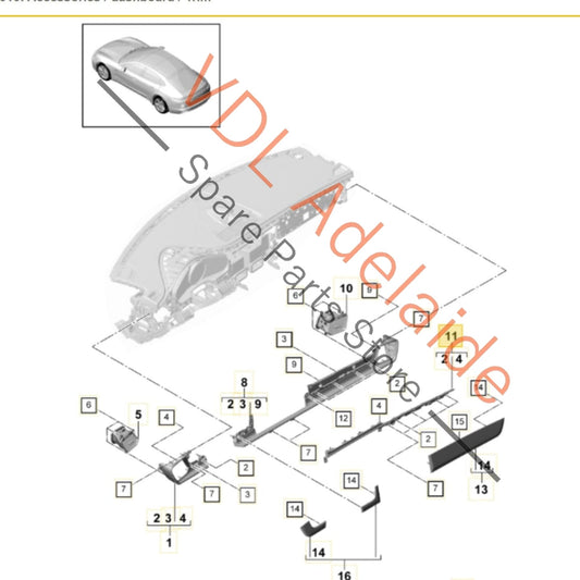 971858860CV08 Porsche Panamera 971 Dashboard Chrome Trim Inlay 971858860C V08 for RHD models