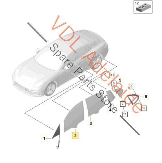 971845020 Porsche Panamera 971 Right Side Front Door Glass Window 971845020