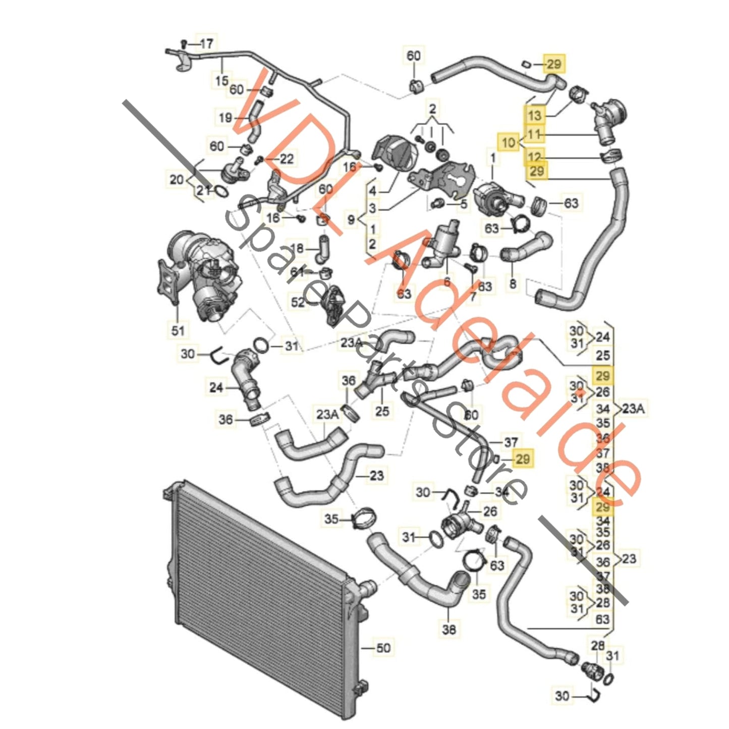 5Q0122291BB 5QN122157AE VW Tiguan Coolant Cooling Hose Pipe and coupling 5Q0122291BB 5QN122157AE