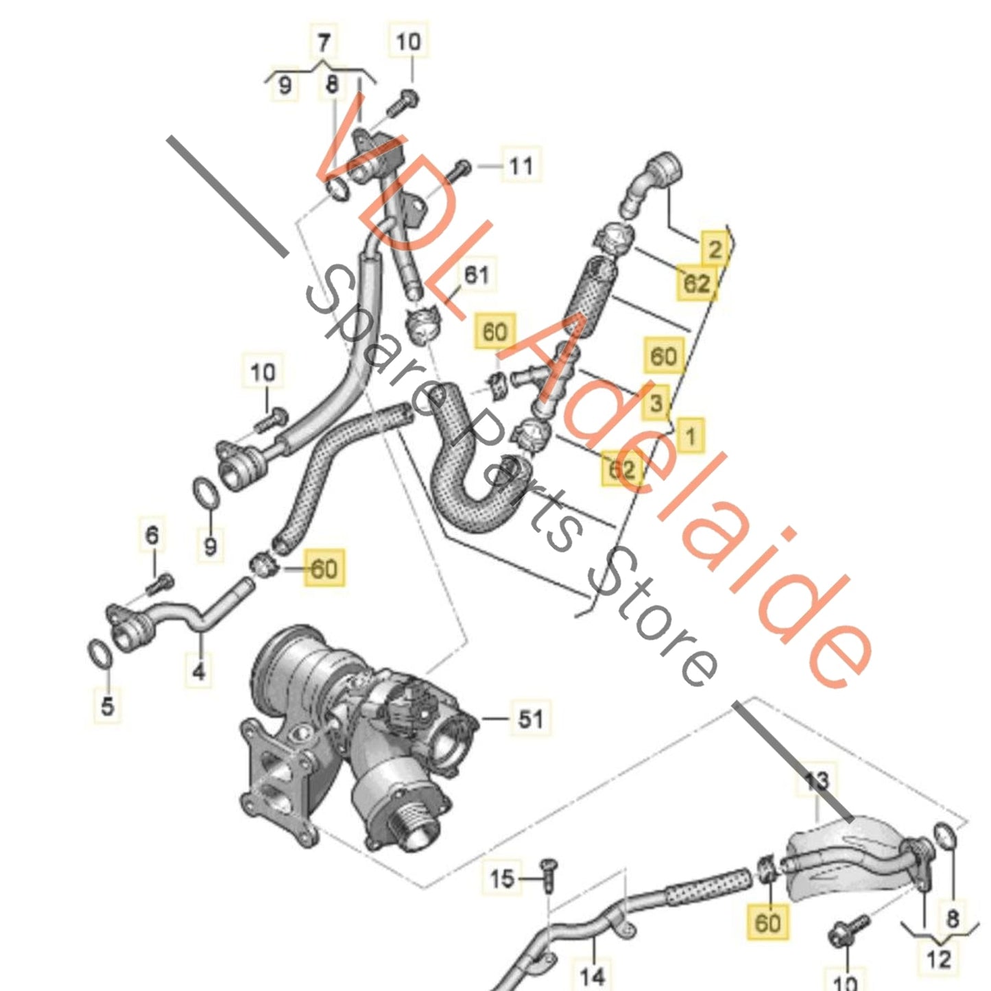 5Q0122291DA 5Q0121087A VW Audi Turbocharger Coolant Hose Pipe 5Q0122291DA 5Q0121087A