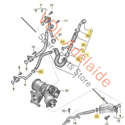 5Q0122291DA 5Q0121087A   VW Audi Turbocharger Coolant Hose Pipe 5Q0122291DA 5Q0121087A