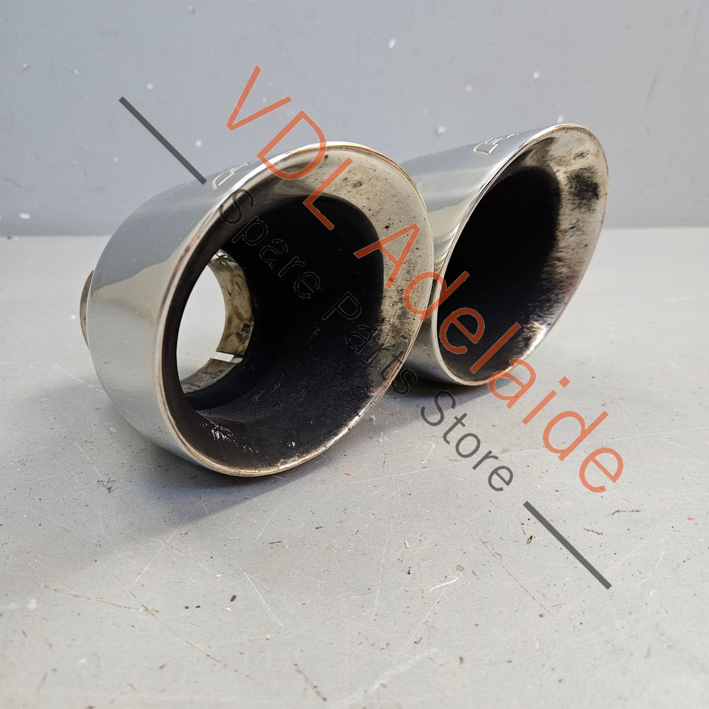 APR Double Walled 3.5inch Slash-Cut Exhaust Tips Polished Silver Chrome Audi S3 S6 S7 VW Golf Gti R Porsche 718 Boxster Cayman