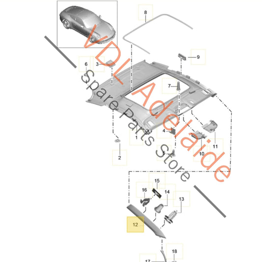 99155518109DK4 99155518209DK4 Porsche Carerra 911 991 A Pillar Interior Trim Set Left & Right Leather 99155518109 99155518209 DK4
