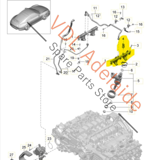 94860623003 9A111086004 94860623002 Porsche 911 Fuel Distribution Pipe & Pressure Sensor Cyls 4-6 9A111086004 94860623003
