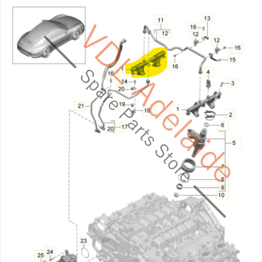 9A111085903 Porsche 911 Fuel Distribution Pipe & Pressure Sensor Cyls 1-3 9A111085903