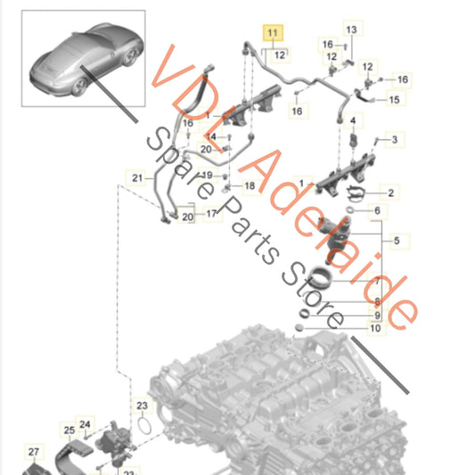9A111009203 Porsche 911 High Pressure Fuel Petrol Pipe Hose 9A111009203