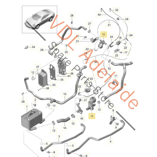 9P1317233 9G130773101 7PP906283AA Porsche 911 Gearbox Coolant Regulator Valve & Hose 7PP906283AA 9P1317233 9G130773101