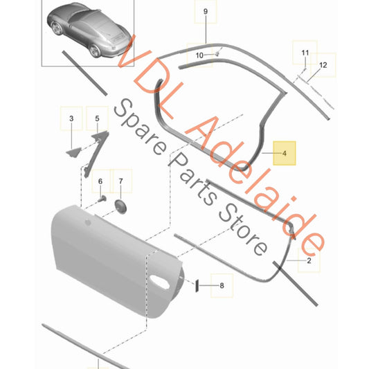 99153707510 Porsche 911 991 Coupe Right Side Door Rubber Seal Gasket 99153707610