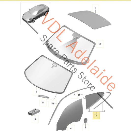 9915431121403C Porsche 911 991 Right Side Rear Glass Window 99154311214 03C