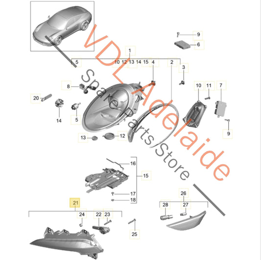 99163115180 Porsche 911 991.1 Left Side DRL Indicator Bumper Light 99163115180