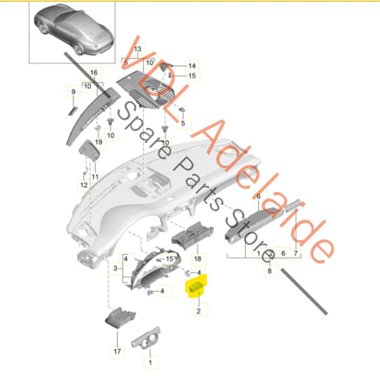 99155238202V08 Porsche 911 991 Trim for Dashboard Galvano Silver Chrome 99155238202 V08