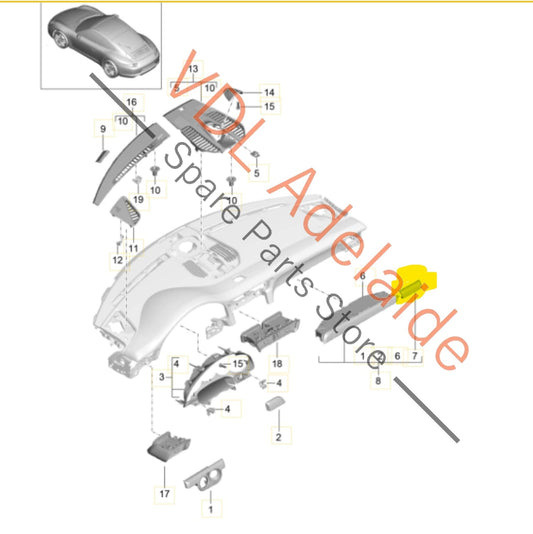 99155238703V08 Porsche 911 991 Trim for Passenger side Dashboard Galvano Silver Chrome 99155238703 V08