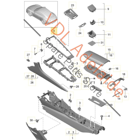 99155326100V08 Porsche 911 991 Trim for Centre Console Galvano Silver Chrome 99155326100 V08