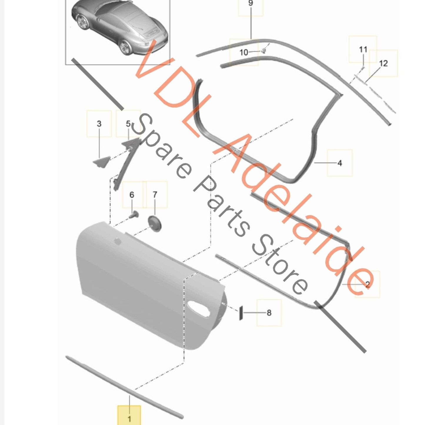 9915370850103C Porsche 911 991 Left Exterior Window Aperture Slot Seal Waist Trim Matt Black 99153708501 03C