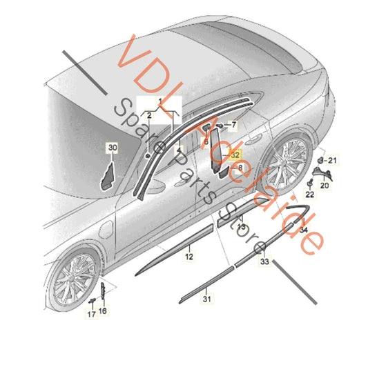 9J1845031A Audi e-Tron GT Left Side B-Pillar Gloss Black Trim Moulding 9J1845031A