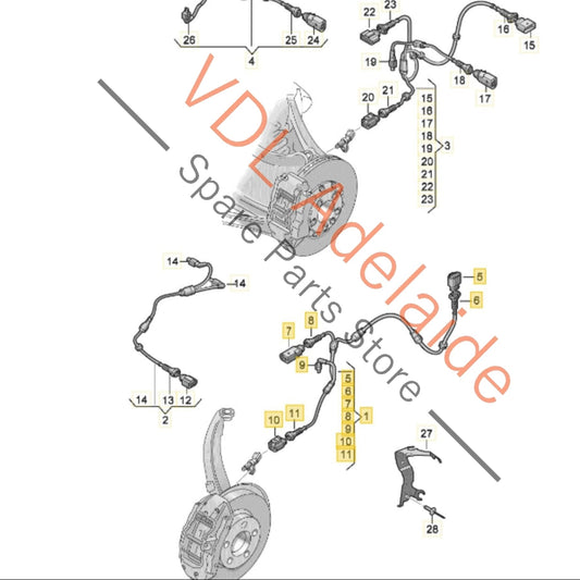 9J1971279B Audi e-Tron Porsche Taycan Front Wheel Housing Wiring for ABS Speed Sensors & Brakes 9J1971279B