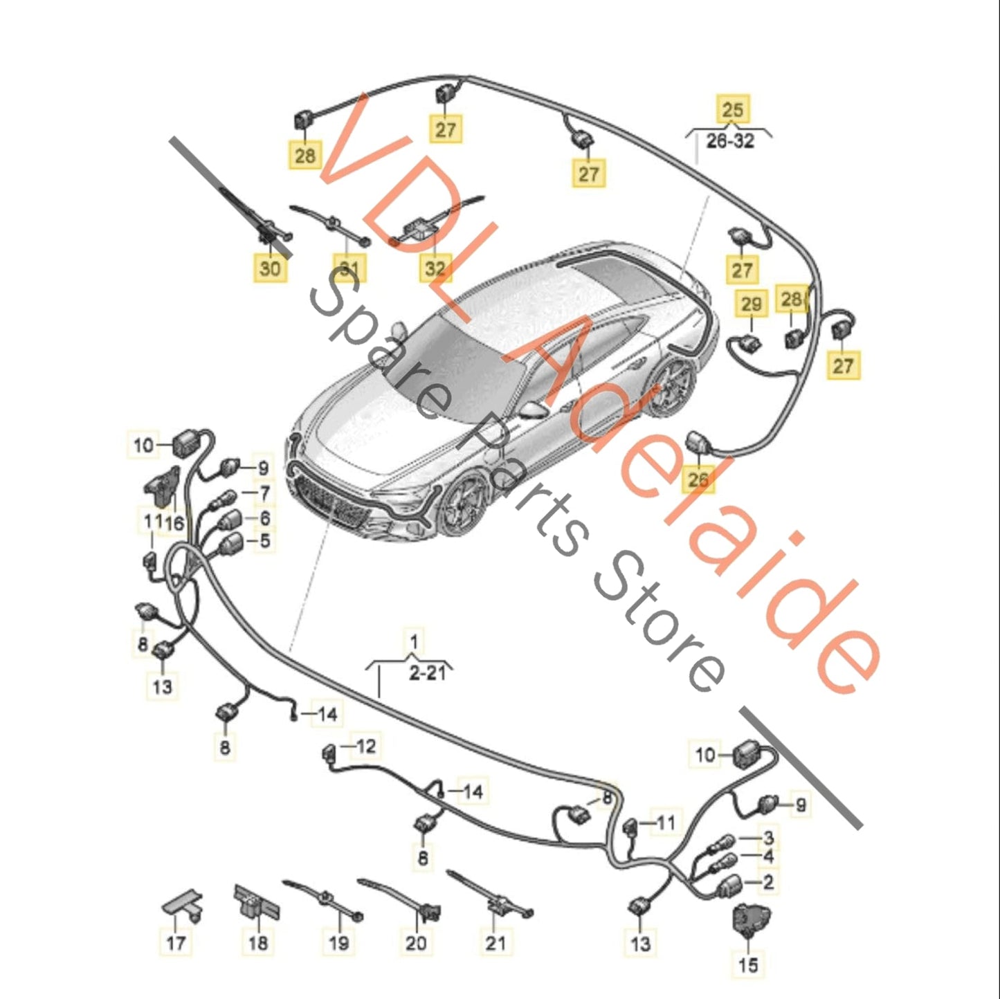 4J3971104A Audi e-Tron GT Wiring Harness Set for Bumper 4J3971104A
