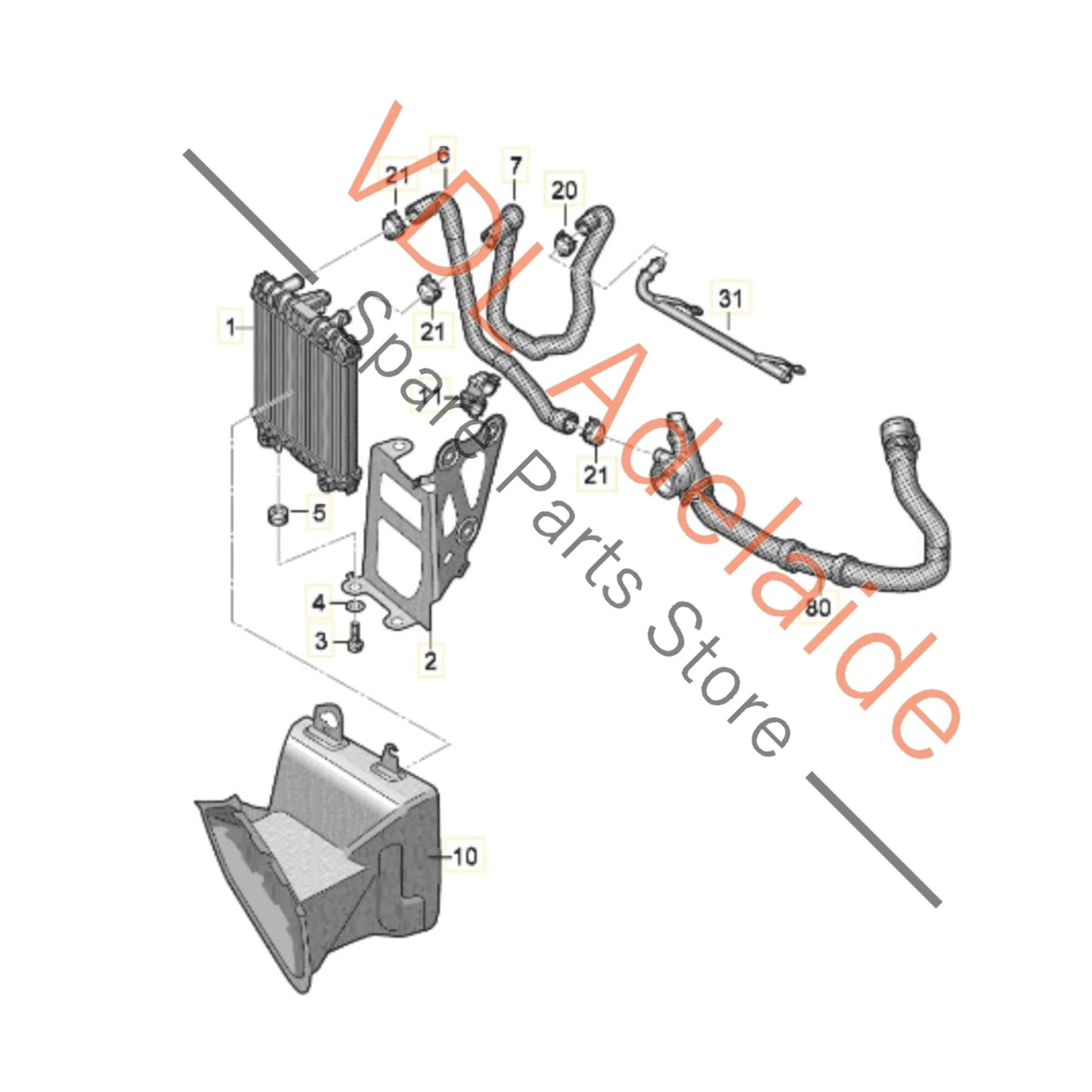 5Q0121251HA 5Q0121093FA 5G0117334C VW Golf R MK7 7.5 Front Right Small Additional Radiator Cooler Assembly 5Q0121251HA 5Q0121093FA 5G0117334C