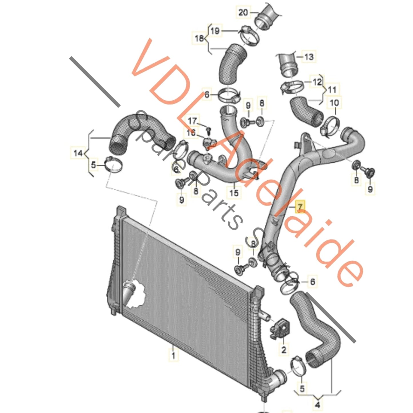 5Q0145840B 5Q0145828A VW Golf R Left Intake Pipe from Intercooler 5Q0145840B