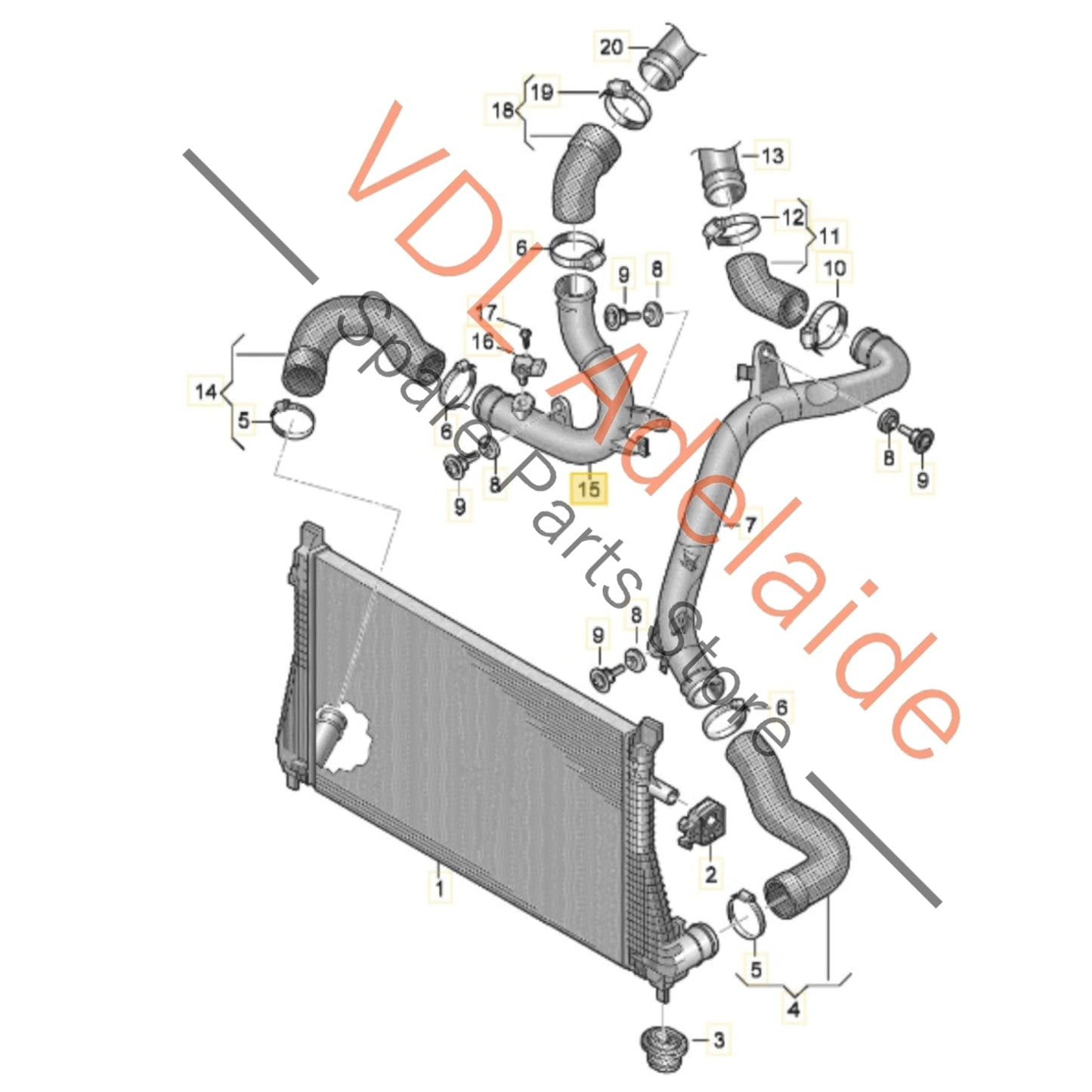 6C0145770A 5Q0145834 VW Golf R Right Intake Pipe from Intercooler 6C0145770A 5Q0145834