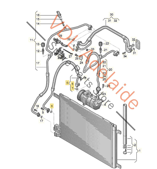 5Q0816721AG    VW Golf MK7 Air Conditioning Refrigerant Hose Pipe Condenser to Pump 5Q0816721AG