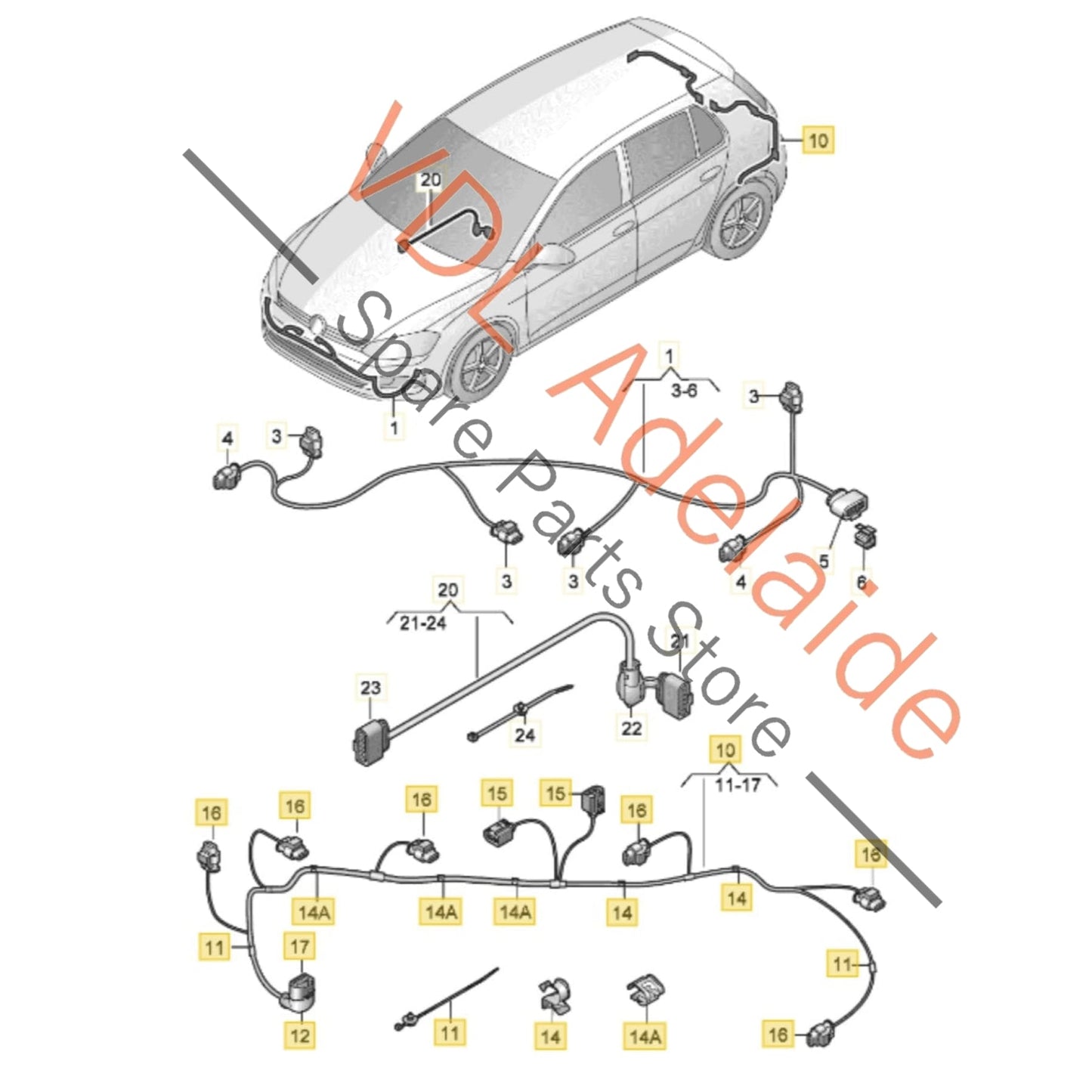 5G0971104AD VW Golf Rear Bumper Wire Set for Parking Sensors 5G0971104AD