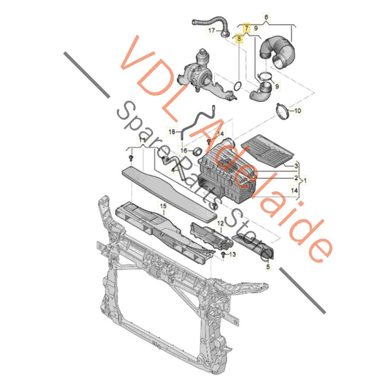 5Q0129635R 5Q0129635P   VW Golf R Mk7 Air Filter Connection Piece & Air Hose 5Q0129635R 5Q0129635P