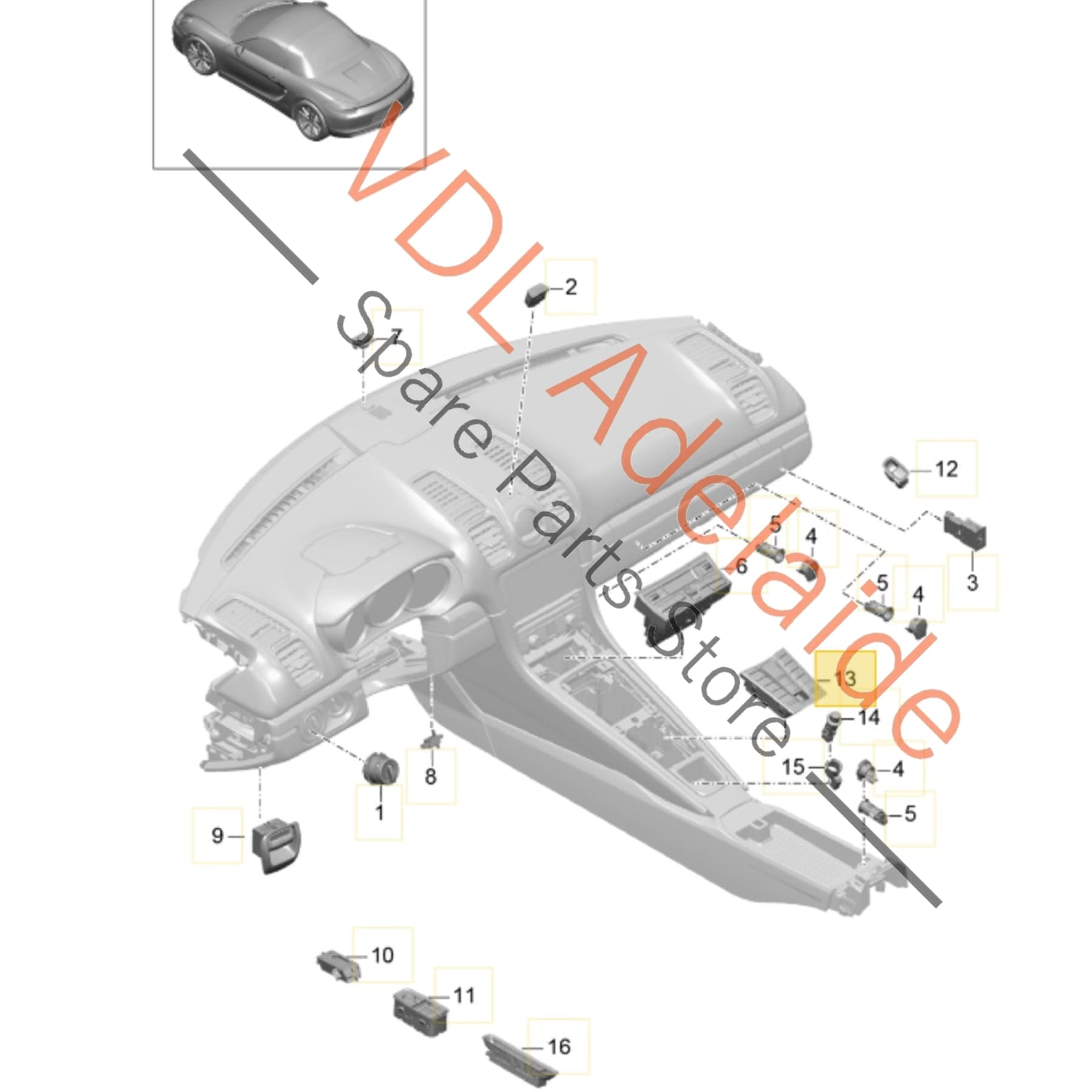 99161326103 99161396107 99161396101 Porsche Boxster 981 Centre Console Roof Exhaust Spoiler Switch 99161326103 99161396101 DML 99161396107 DML