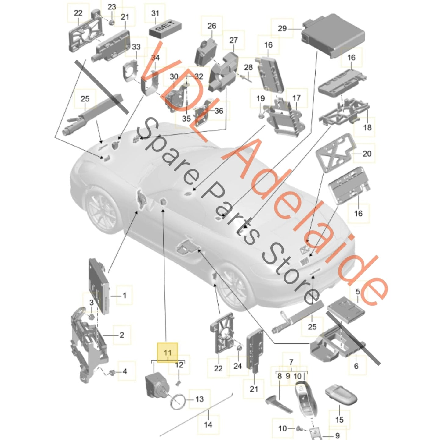 7PP905865F   Porsche Boxster Cayman 981 Ignition Key Lock Switch 7PP905865H 7PP905865F