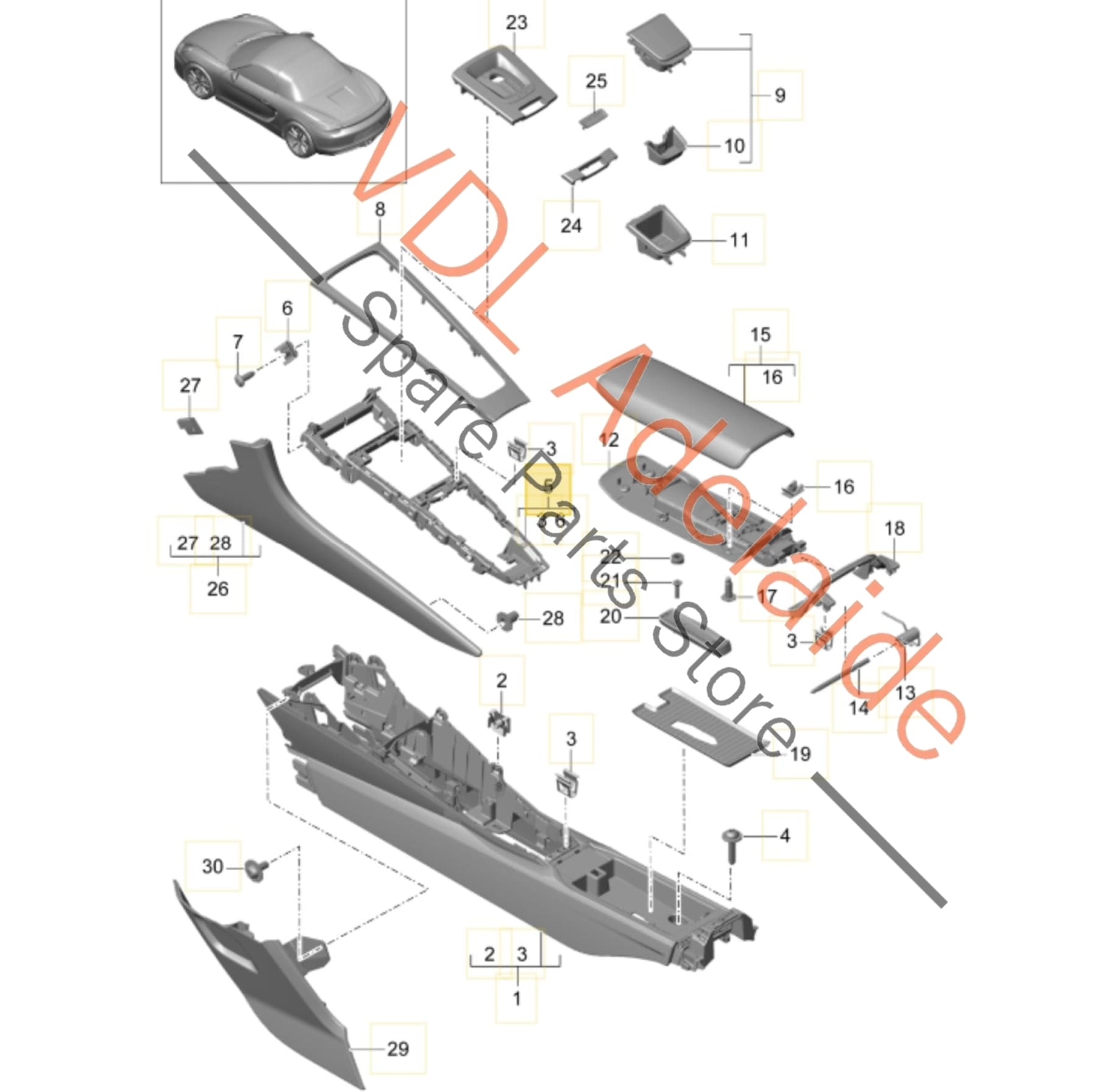 99155326301   Porsche Boxster Cayman Centre Console Carrier Trim Interior Frame Bracket 99155326301