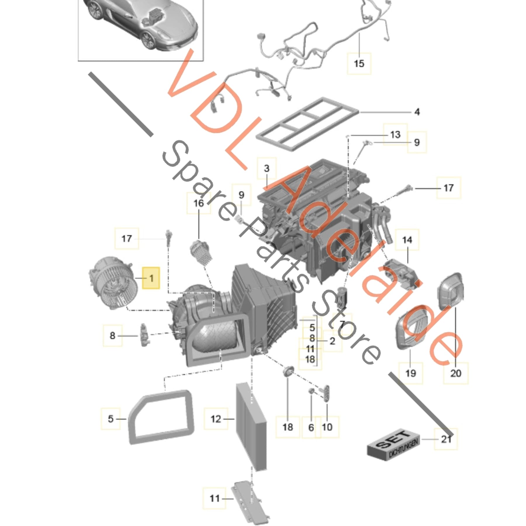 99157392201   Porsche Boxster Cayman 911 Dashboard Air Conditioning Blower Fan 99157392201