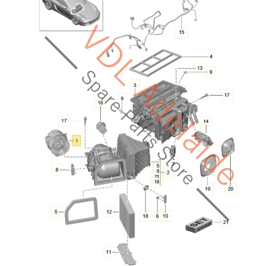 99157392201   Porsche Boxster Cayman 911 Dashboard Air Conditioning Blower Fan 99157392201