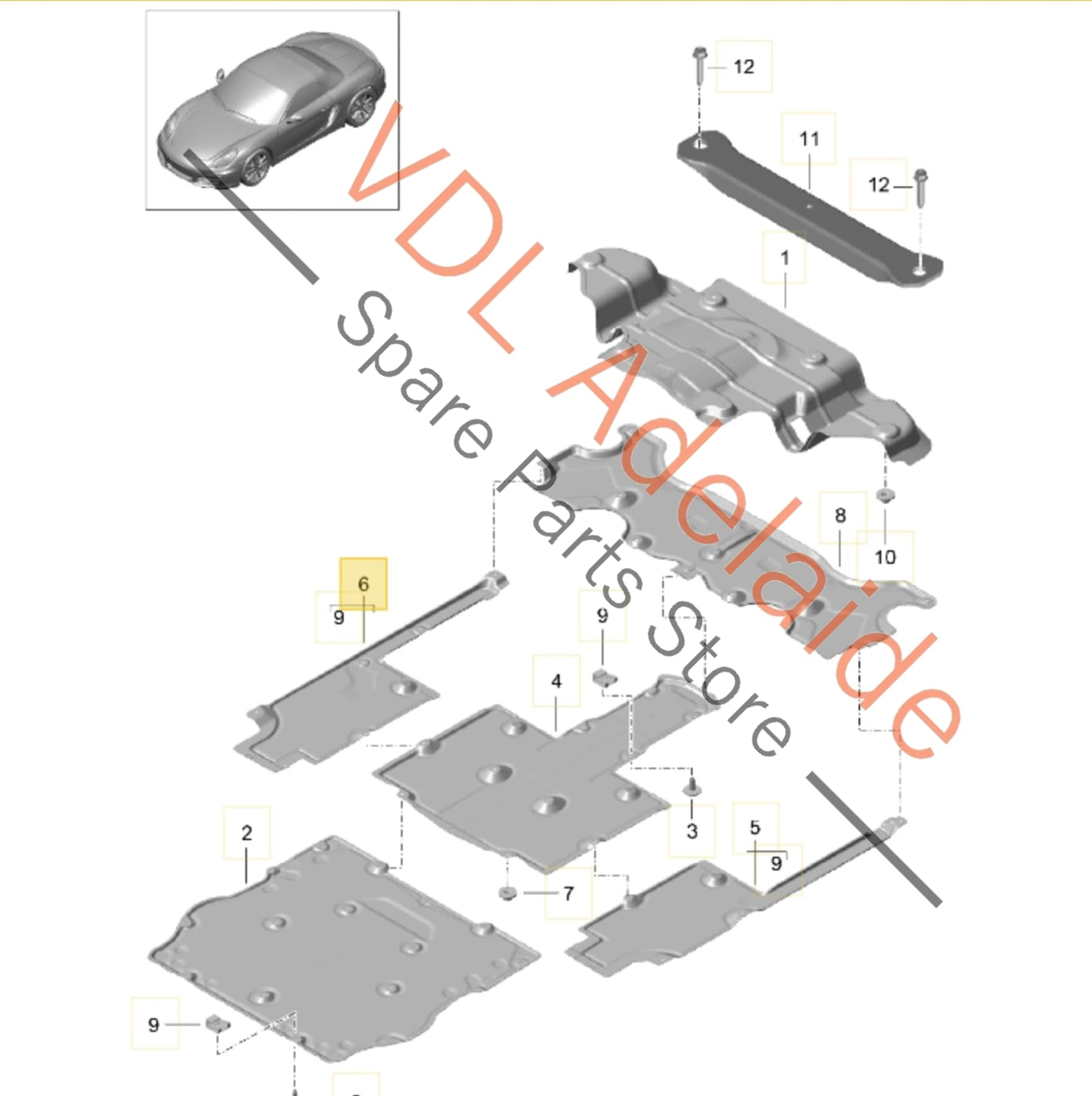 99150460600   Porsche Cayman Boxster 911 Underbody Protection Splash Panel RHS Right Side Middle 99150460600