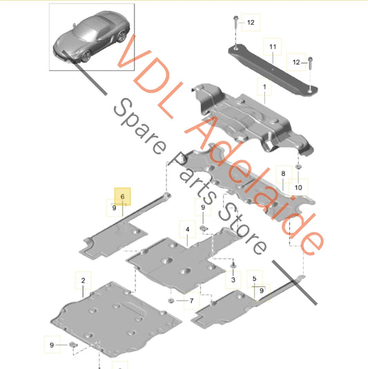 99150460600   Porsche Cayman Boxster 911 Underbody Protection Splash Panel RHS Right Side Middle 99150460600