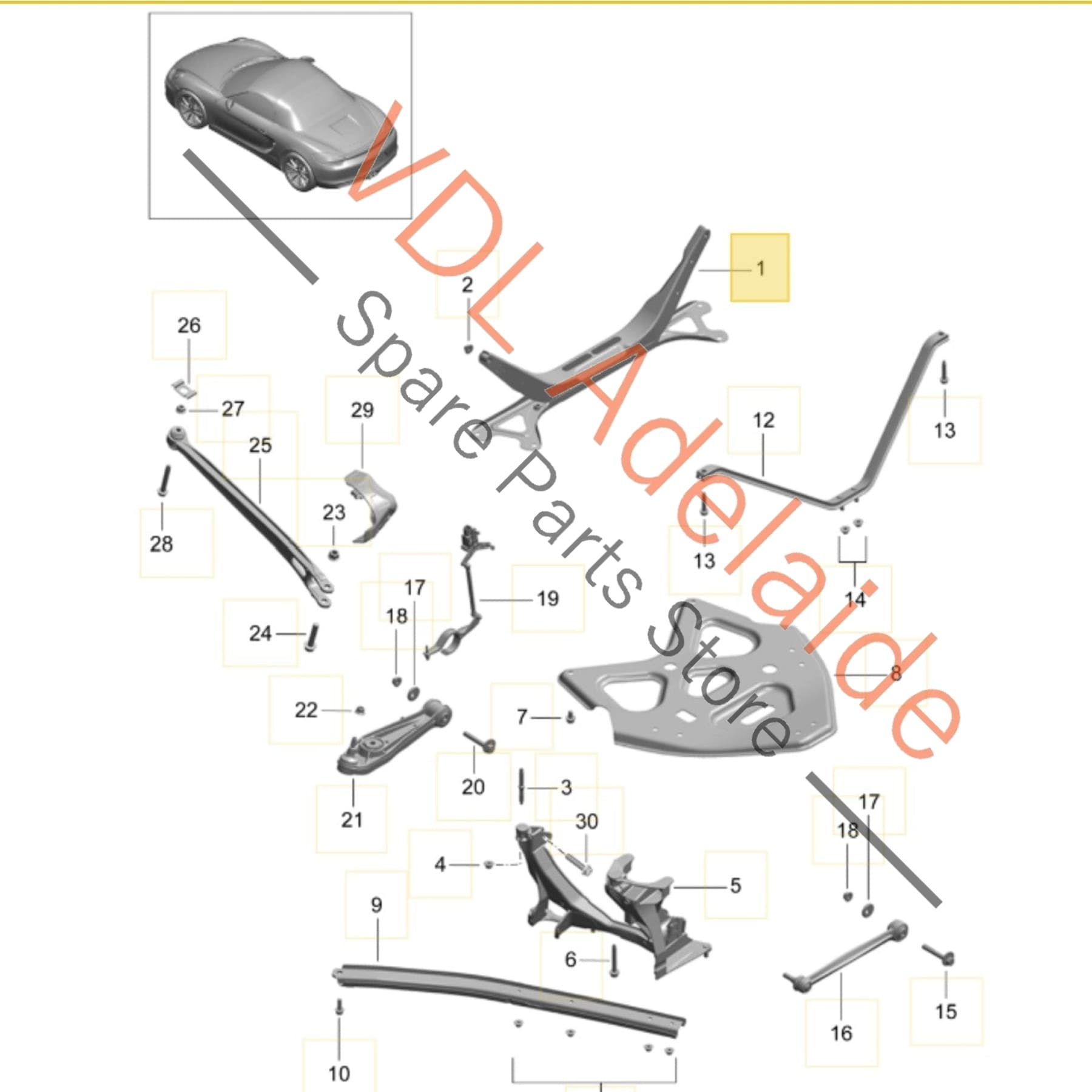 98133107104   Porsche Boxster Cayman Rear Engine Support Suspension Cross Member Crossmember 98133107110