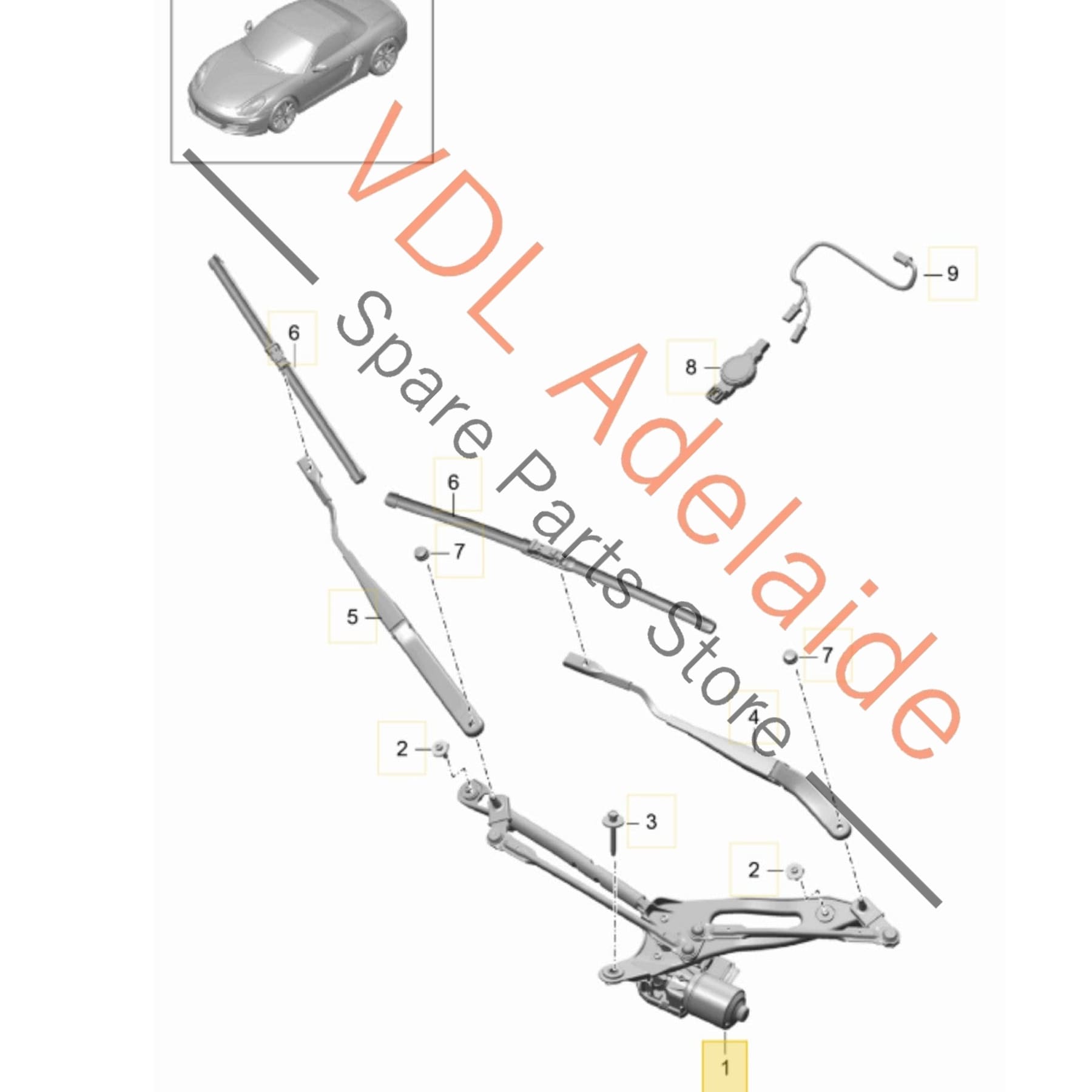 99162803610   Porsche 911 Boxster Cayman Windscreen Wiper Arm Linkage & Motor 99162803610 99162410603