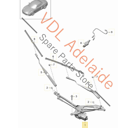 99162803610   Porsche 911 Boxster Cayman Windscreen Wiper Arm Linkage & Motor 99162803610 99162410603